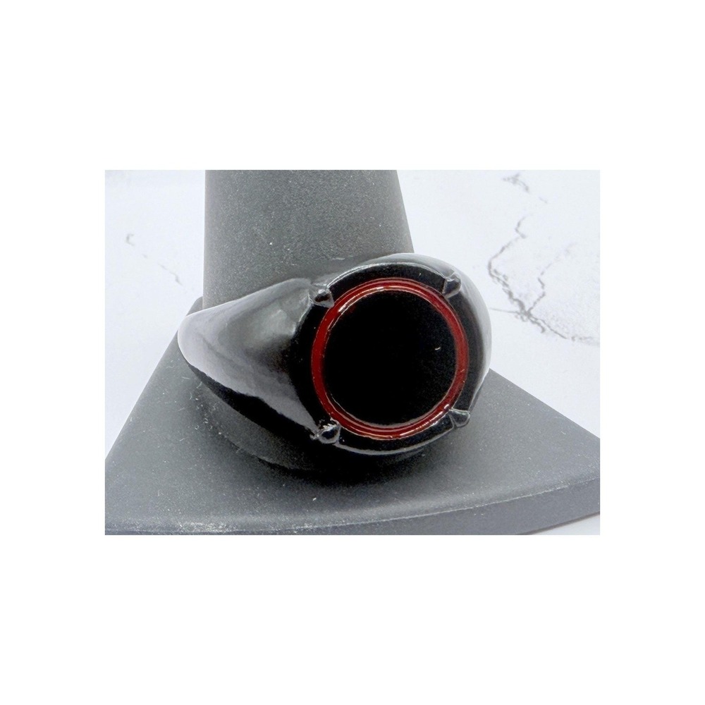 Chunky Black Lucite Resin Ring Red Circle Inlay Statement Ring Size 12.5